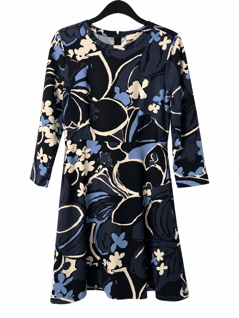 LOFT Navy, Blue & Cream Floral Fit-and-Flare Dress